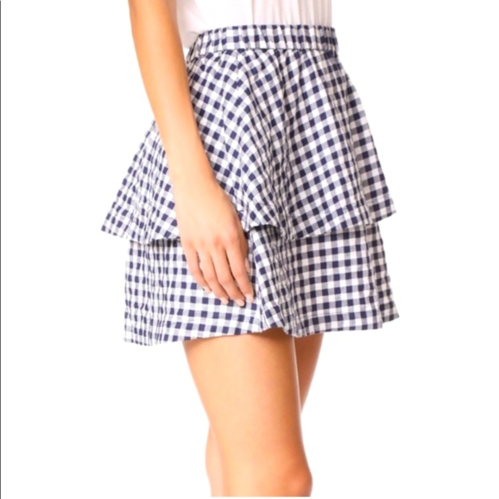 Madewell Navy Gingham Tiered Ruffle Mini Skirt Large